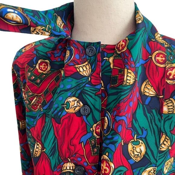 Vintage 90’s Tassel + Medallions Tie Neck Long Sleeve Button Front Blouse 6P - Picture 2 of 8